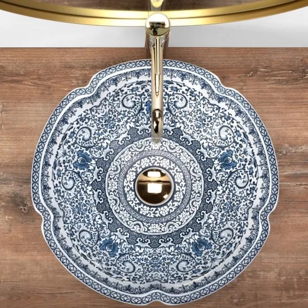 REA-U5666 - Lavabo da appoggio VIVIEN Ø 42,5 cm ceramica/motivo ornamentale