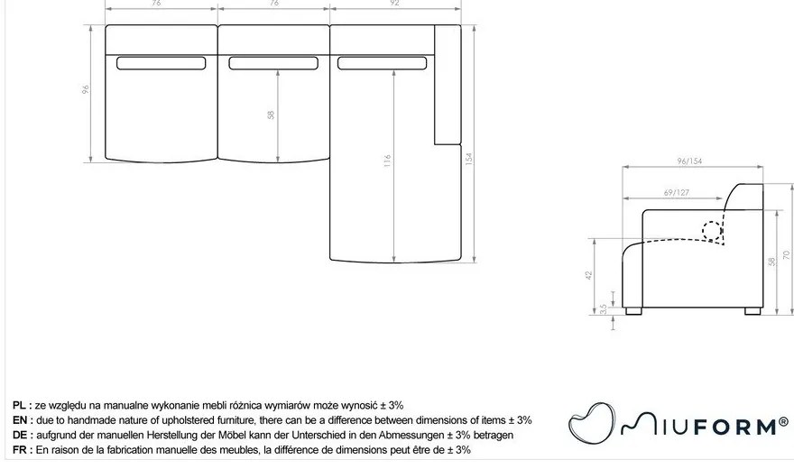 Divano angolare componibile verde (con penisola a destra) Flex Felix – Miuform
