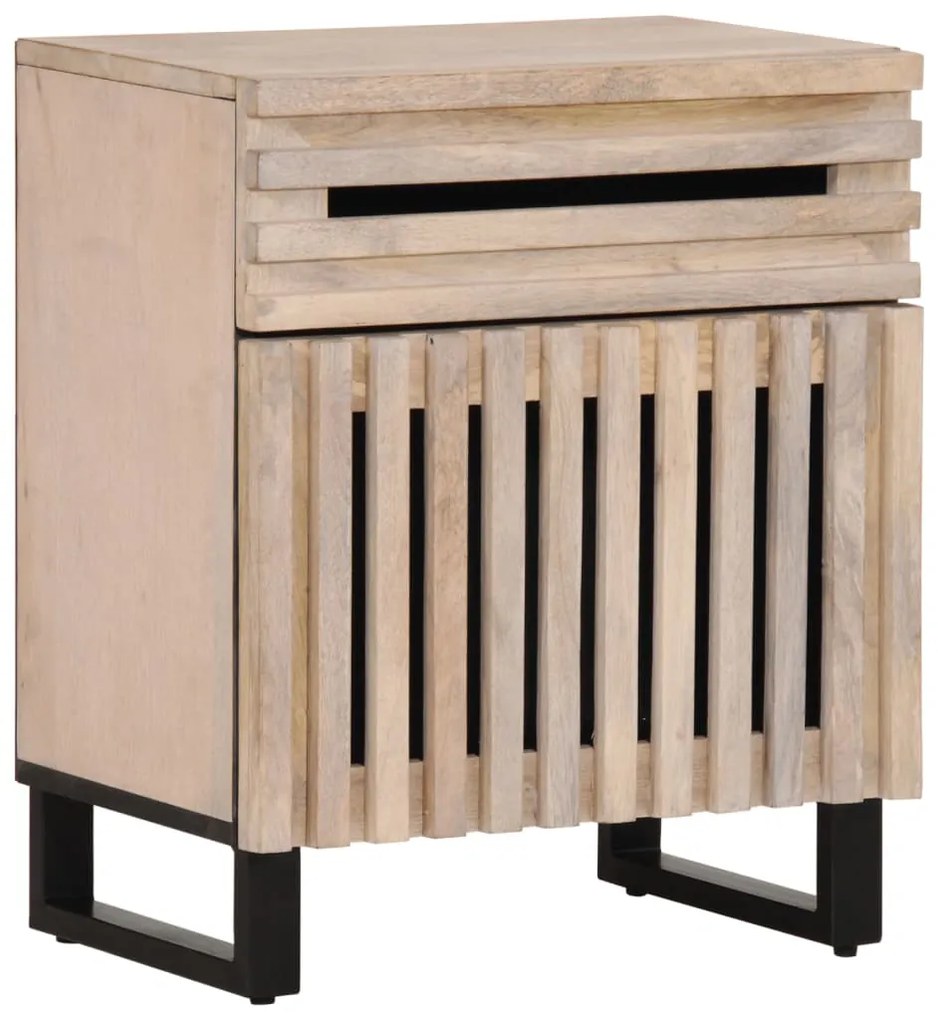 Comodino Bianco 50x34x60 Cm İn Legno Massello Di Mango /