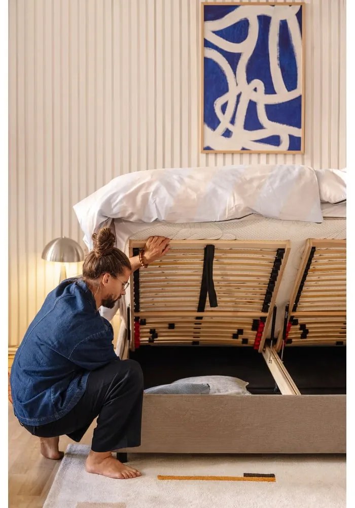 Letto matrimoniale imbottito grigio tortora con contenitore, materasso e rete inclusi 160x200 cm Myra Pillow – Bonami Selection