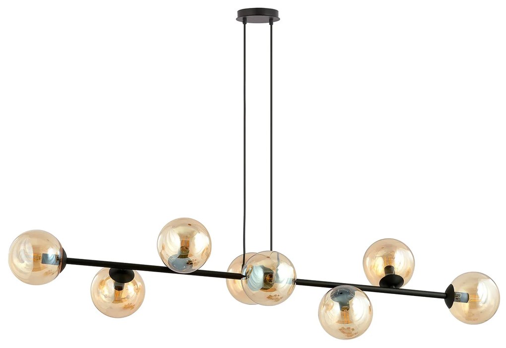 Lampadario Contemporaneo 8 Luci Durga In Acciaio Nero E Sfere In Vetro Ambra