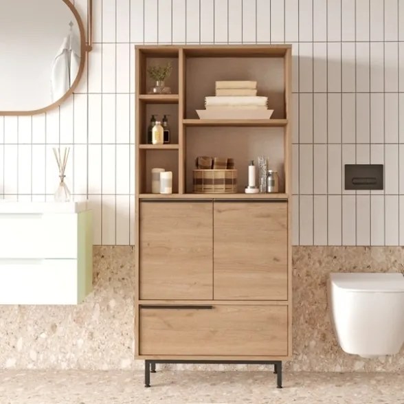 Mobile Multiuso Da Bagno Con Ante Frontali E Vani A Giorno 75x36x160 Legno Ocean