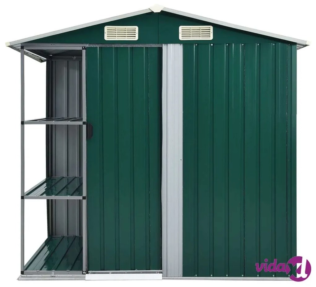 vidaXL Capanno da Giardino con Scaffali Verde 205x130x183 cm in Ferro