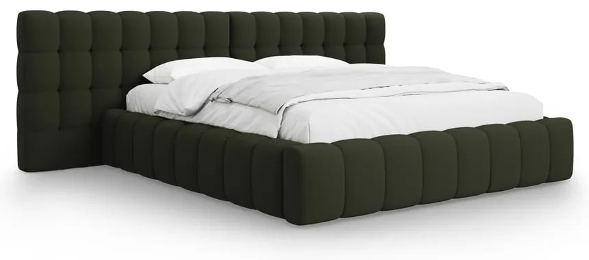 Letto matrimoniale imbottito verde con spazio contenitivo e rete 160x200 cm Mamaia - Micadoni Home