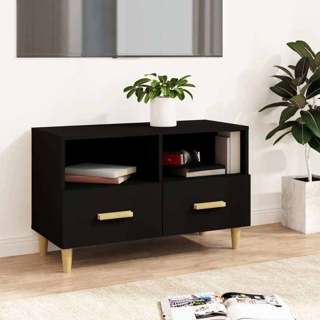 Mobile Porta Tv Nero 80x36x50 Cm İn Legno Multistrato /