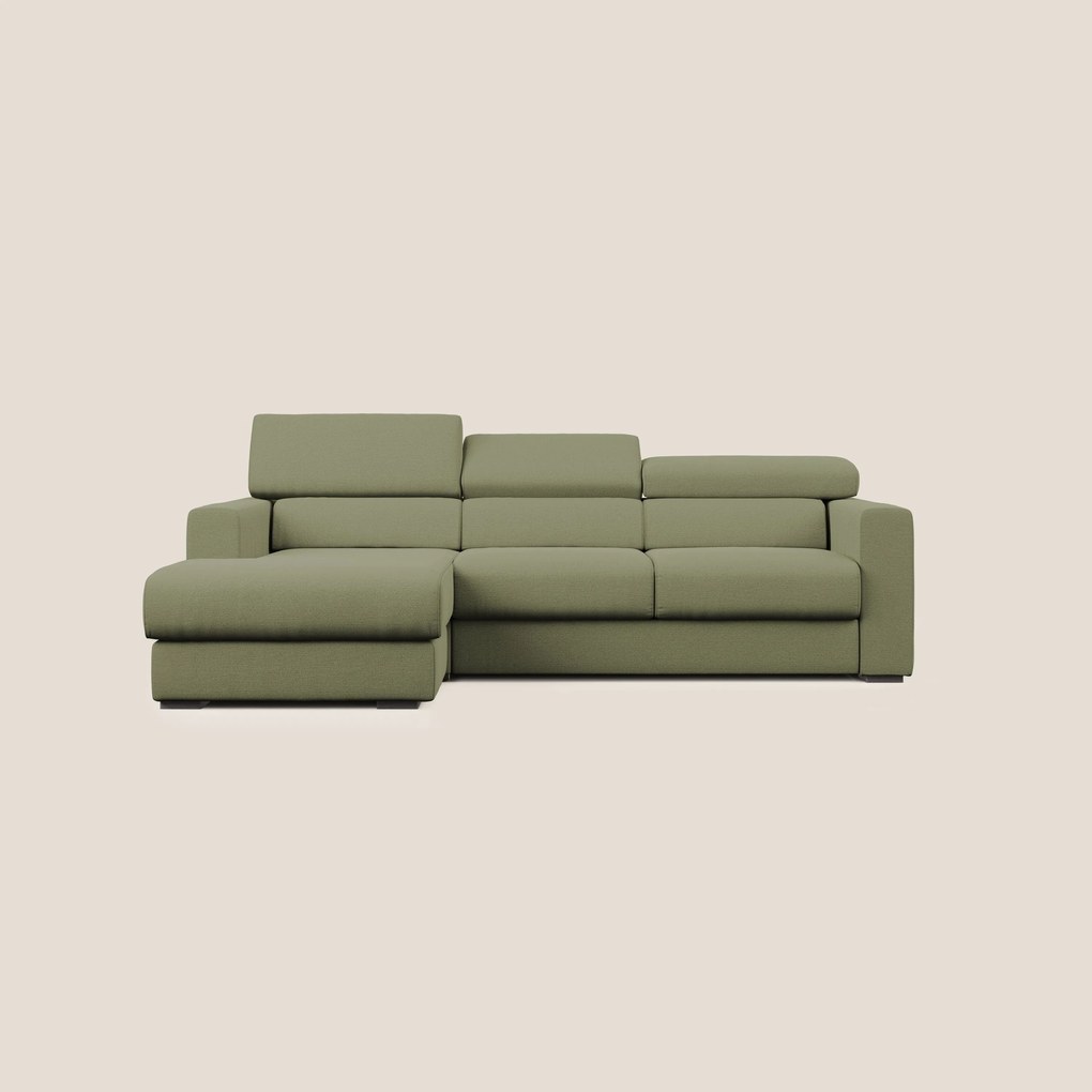 Dylan divano angolare con estraibile a cassettone in tessuto fiammato simil cotone impermeabile T19 verde