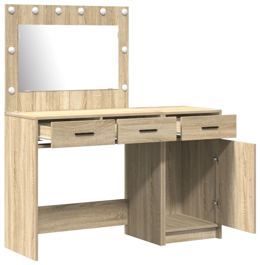 Set toeletta 2 pezzi con led in legno ingegnerizzato rovere sonoma