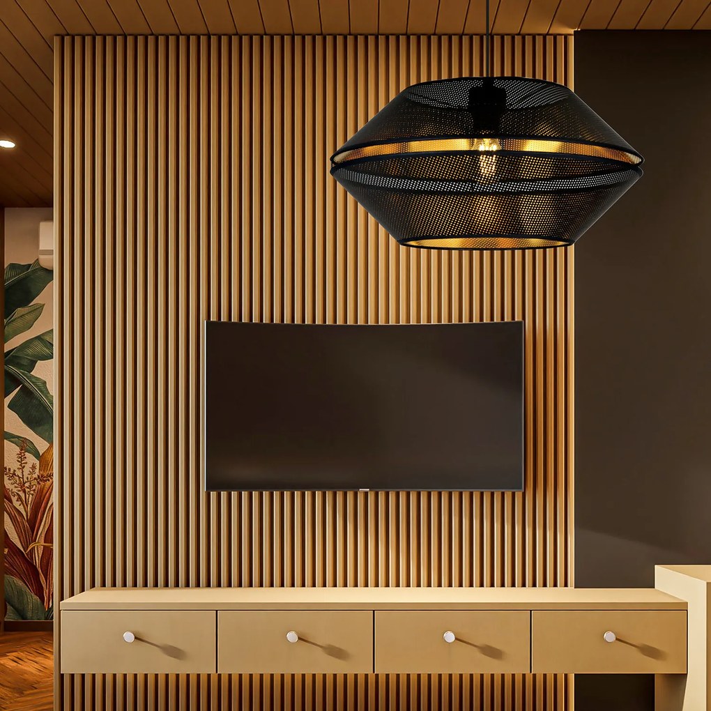 Sospensione Contemporanea 1 Luce Enea In Metallo Nero E Oro
