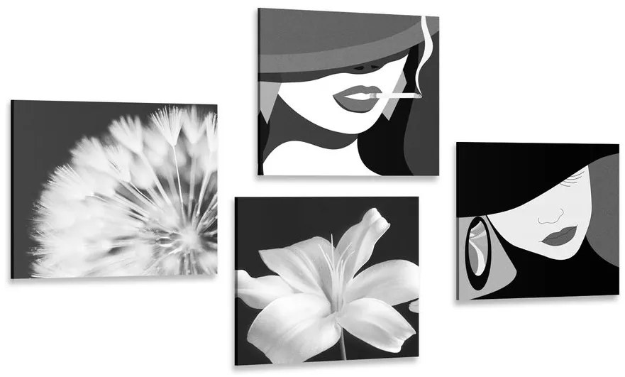 Set di quadri – Signore in bianco e nero