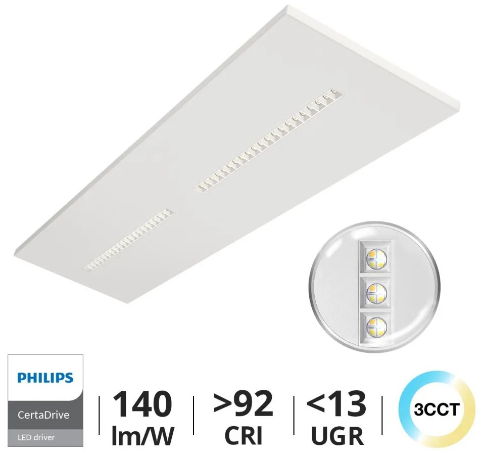 Pannello LED 120x30 28W, 36W, 42W, CCT, CRI92 UGR13, PHILIPS CertaDrive Colore Bianco Variabile CCT, Potenza 28W