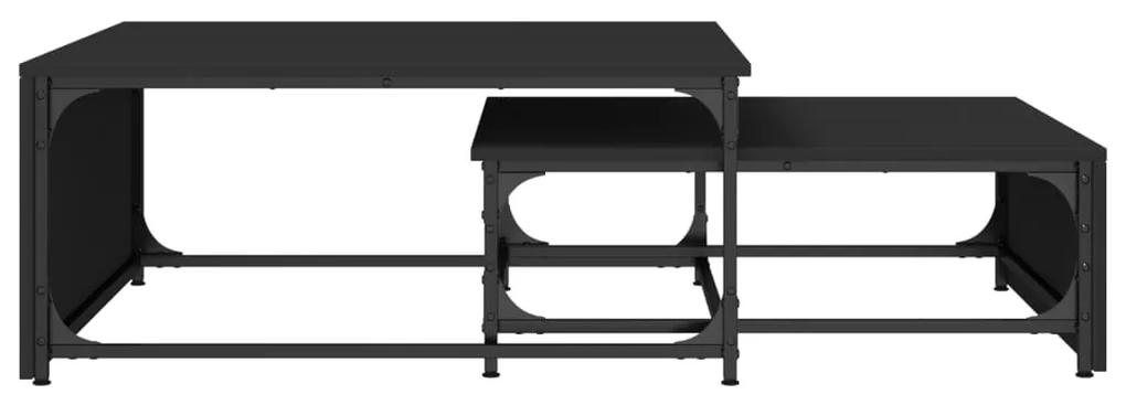 Tavolini impilabili 2pz neri in legno multistrato e metallo