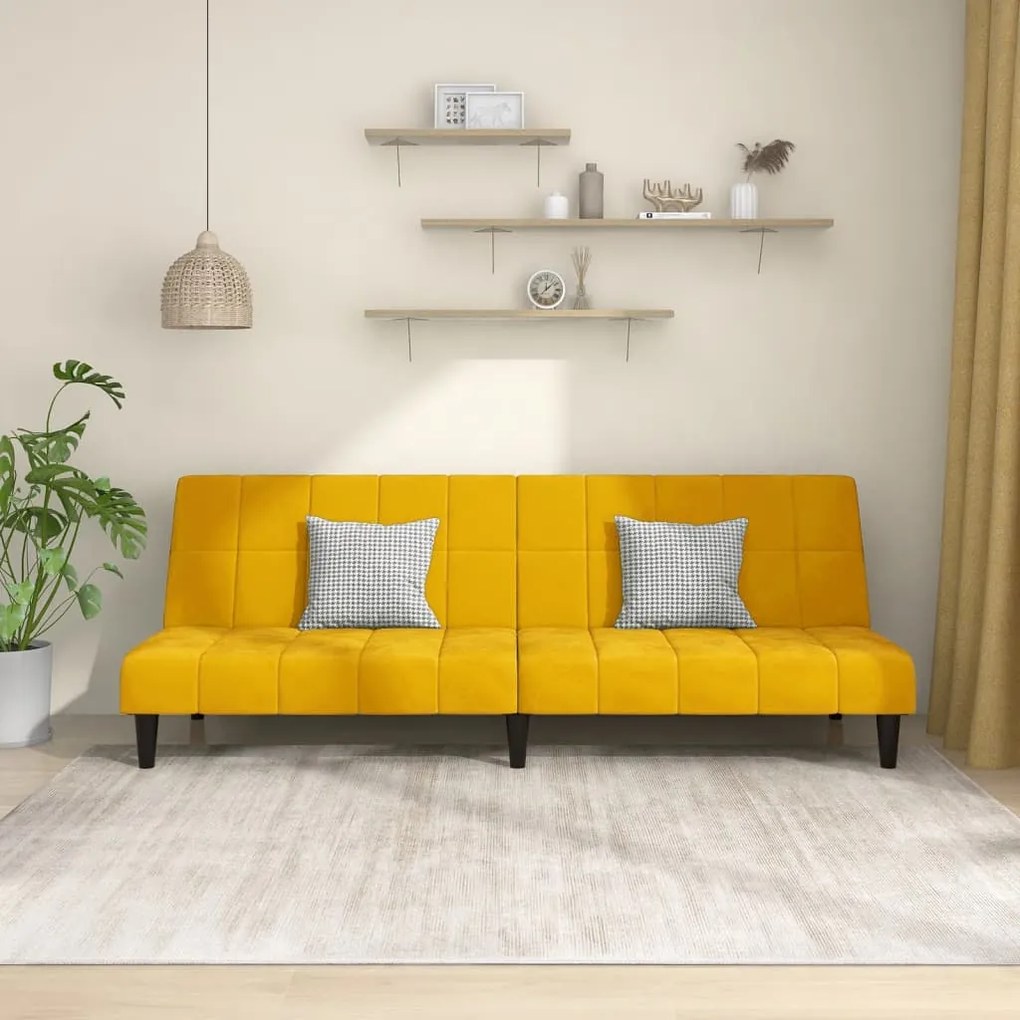 Divano Letto A 2 Posti Giallo İn Velluto /