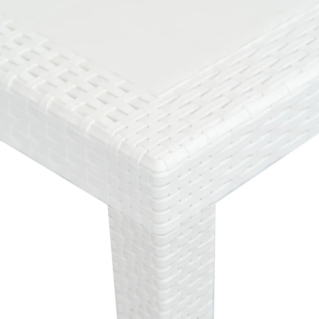 Tavolo da giardino bianco 220x90x72 cm in plastica stile rattan