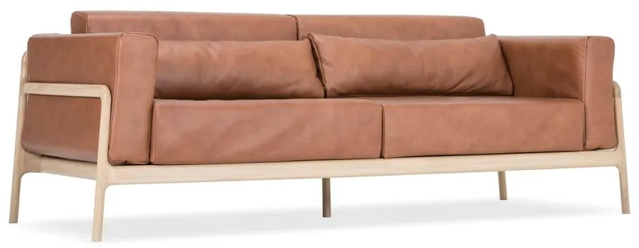 Divano in pelle di bufalo marrone cognac con struttura in rovere massiccio, 210 cm Fawn - Gazzda