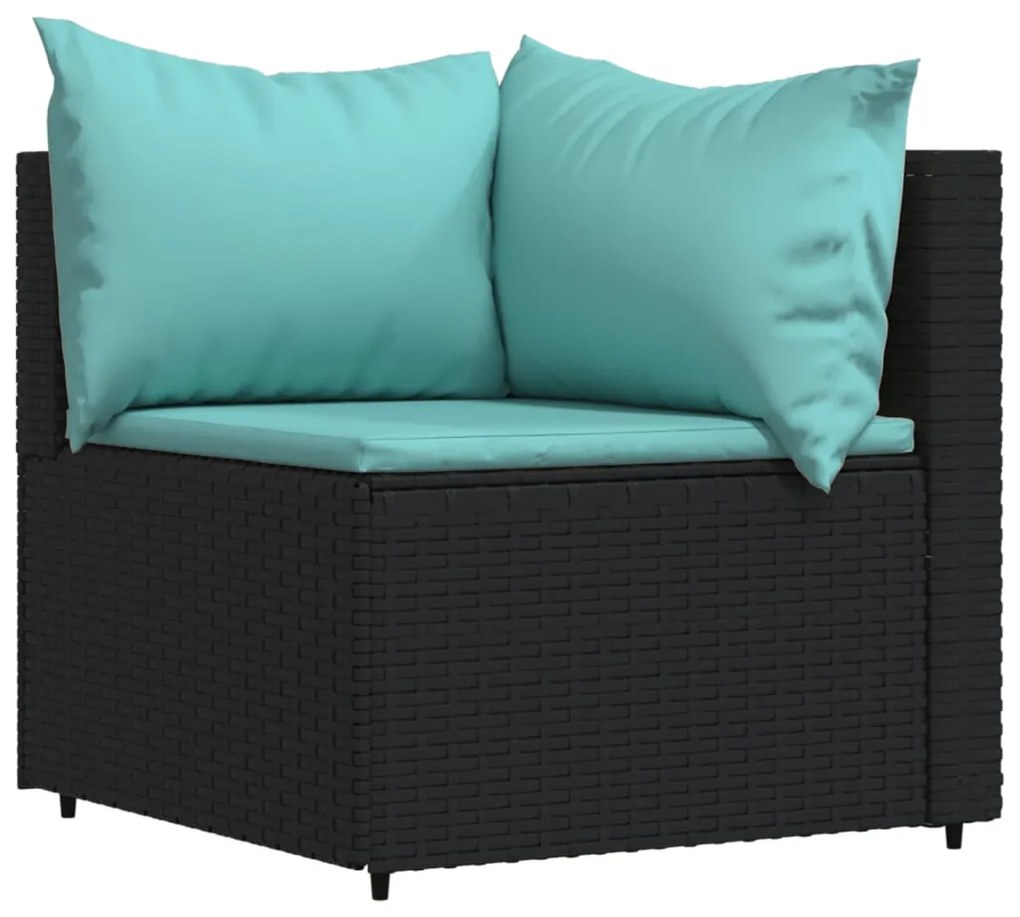 Set divani da giardino 4 pz con cuscini nero in polyrattan