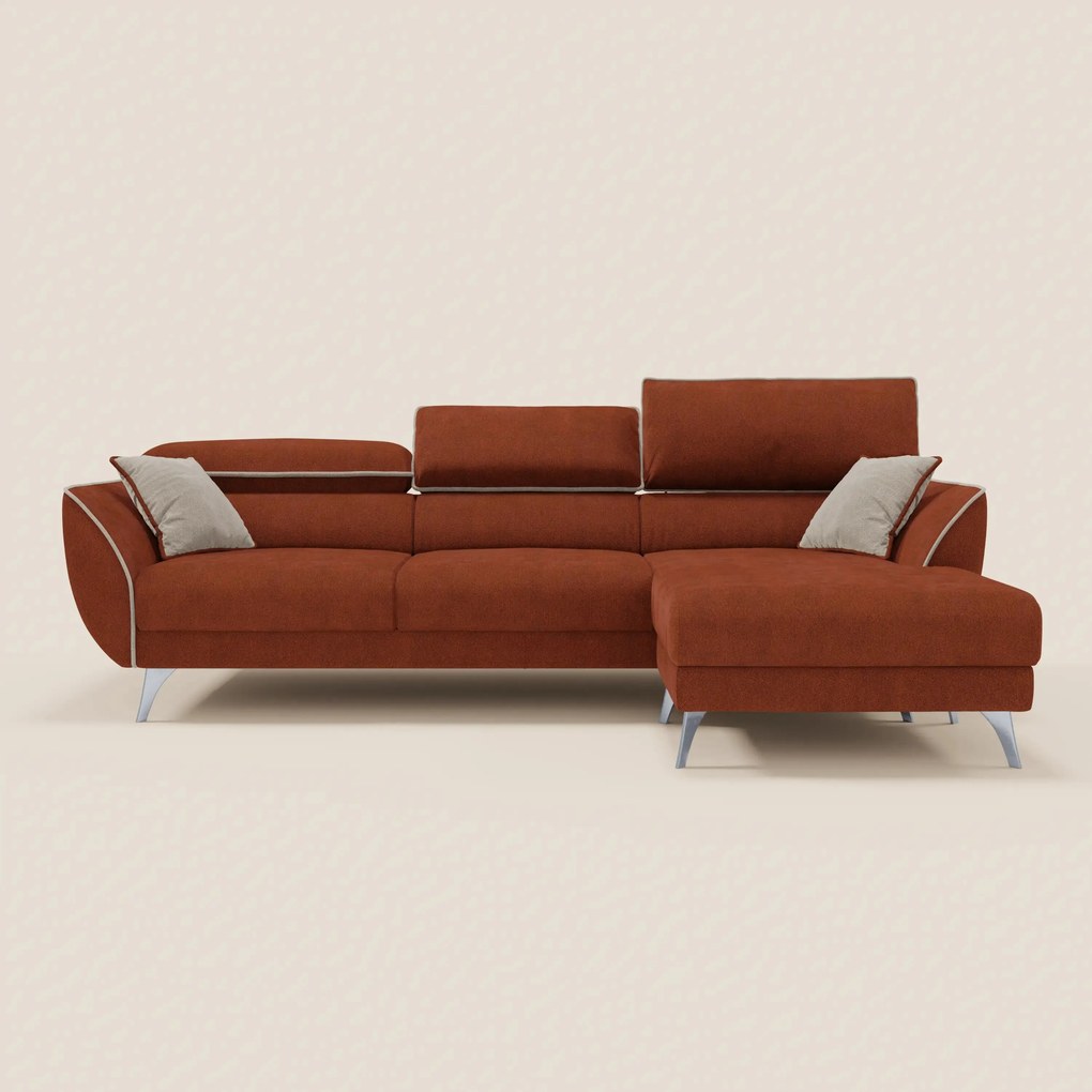 Michelangelo Divano Angolare bicolore con Penisola e Sedute Estensibili - Poggiatesta reclinabili in tessuto smacchiabile T23