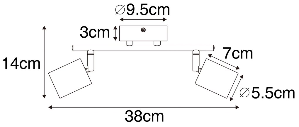 Faretto industriale nero con legno inclinabile 2 luci - Jeana