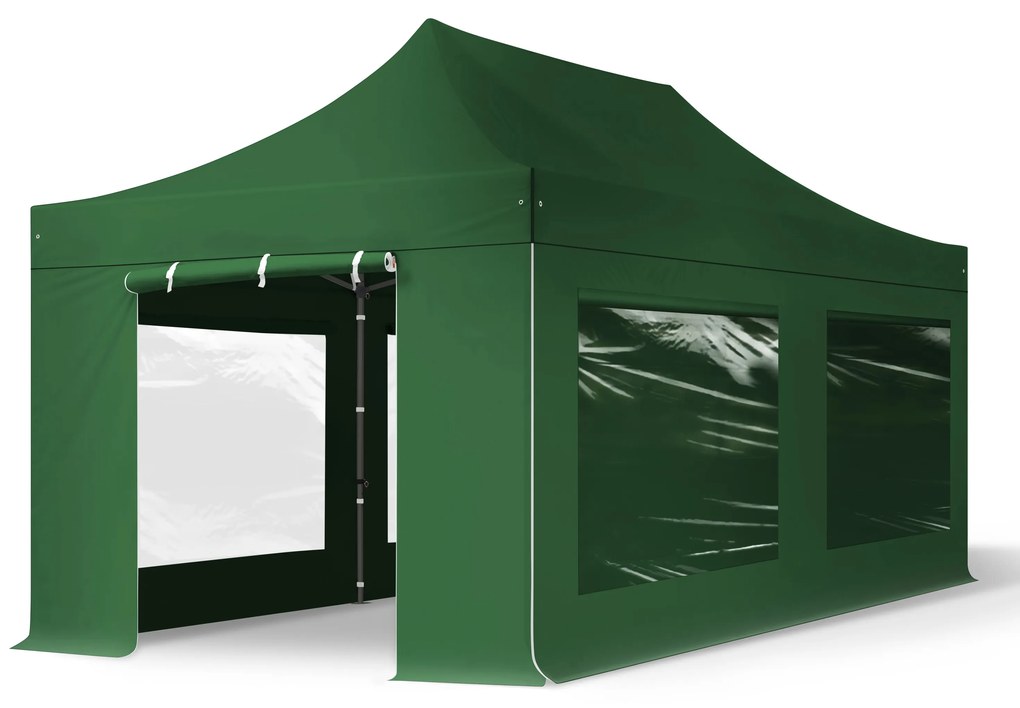 TOOLPORT 3x6m gazebo pieghevole con laterali (finestre panoramiche), PREMIUM acciaio, verde scuro - (600075)