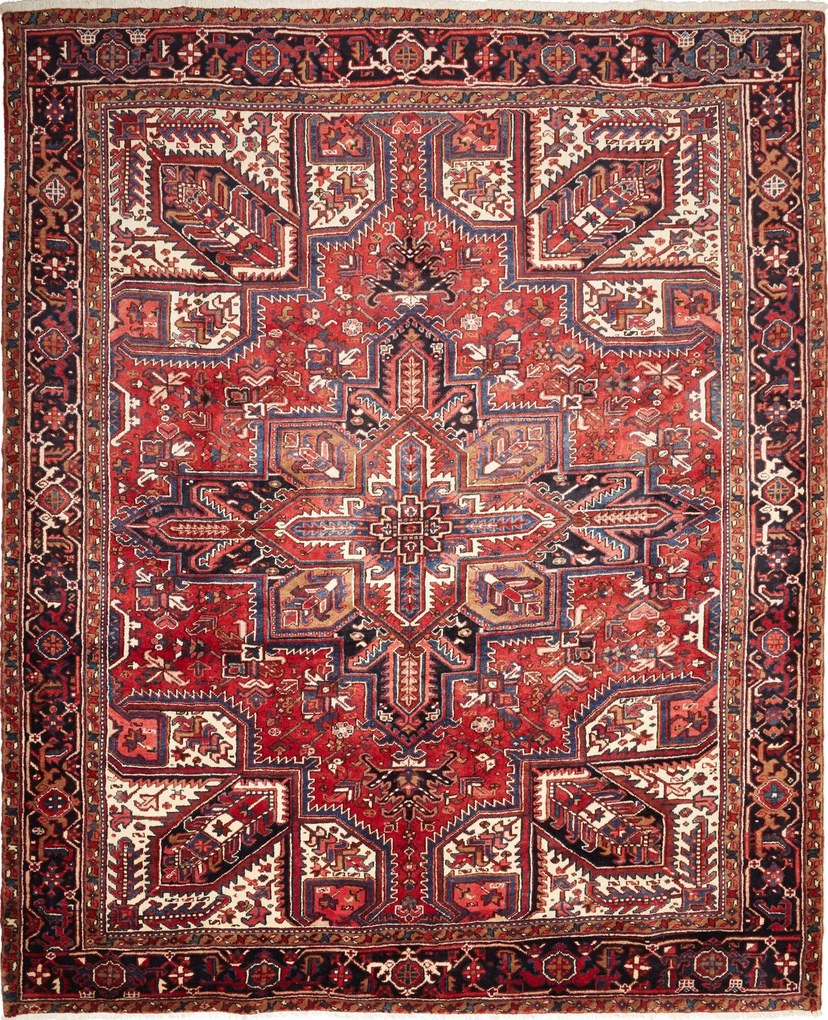 Heriz Tappeto 340x280 Rosso (Iran) Annodato A Mano