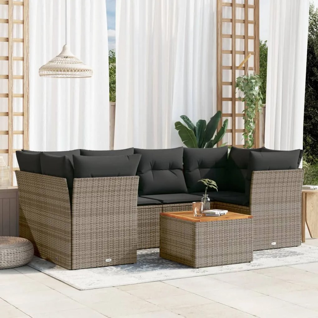 Set divani da giardino 7 pz con cuscini grigio in polyrattan