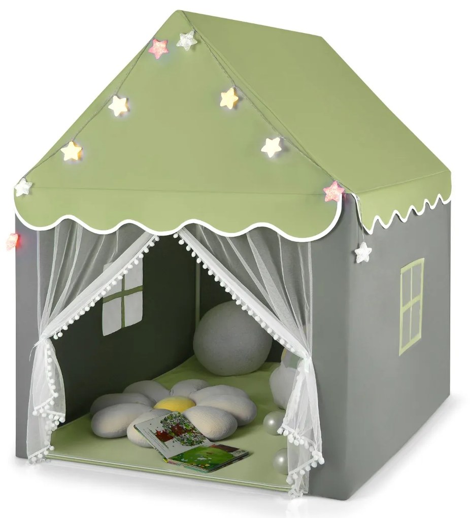 Costway Tenda da gioco per bambini con tappetino lavabile, Tenda castello fatato con luci a forma di stella