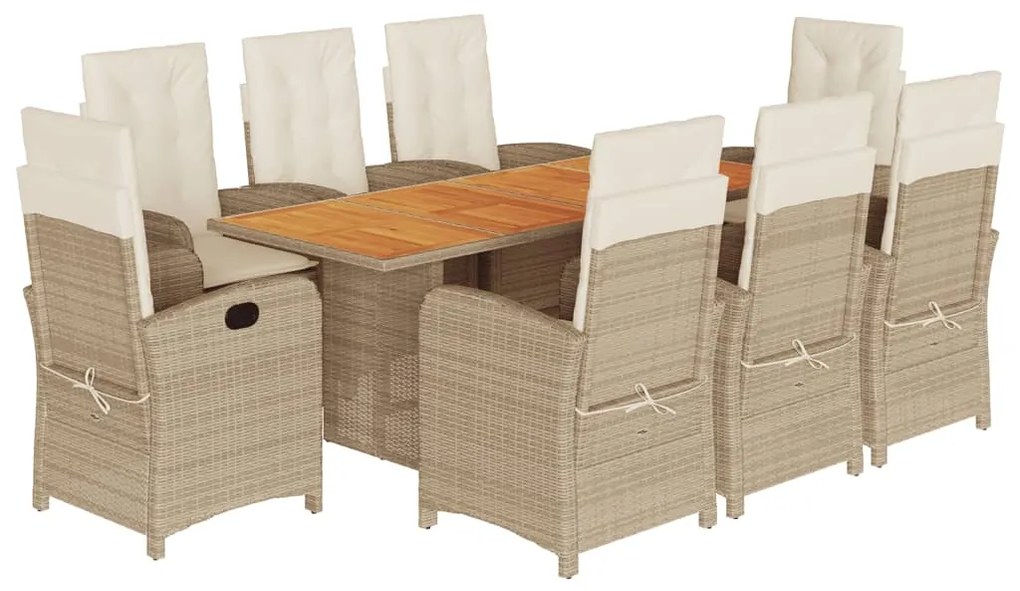 Set pranzo da giardino 9 pz con cuscini beige misto polyrattan