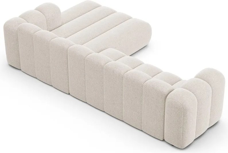 Divano angolare color crema (con penisola a destra/con chaise lounge) con rivestimento in ciniglia Lupine – Micadoni