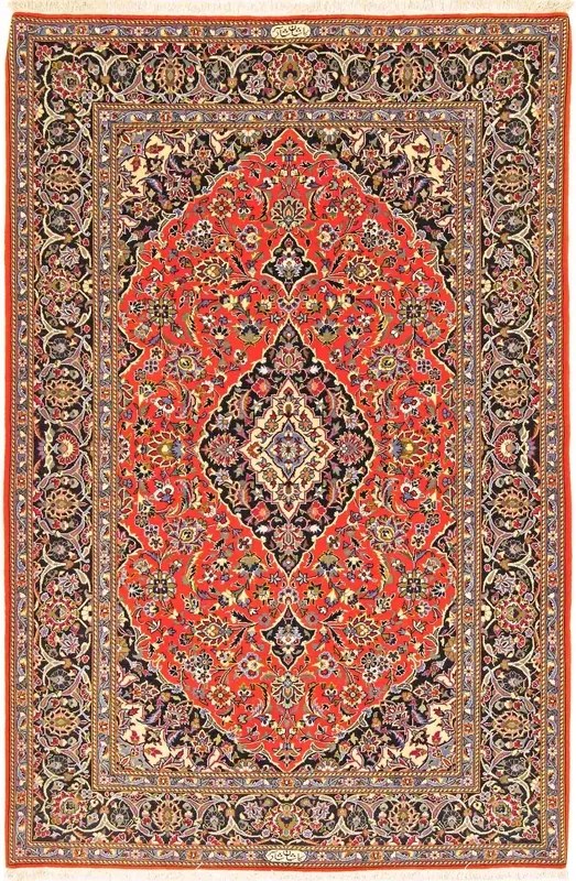 Kashan Tappeto 150 x 220 Rosso (Iran) Annodato A Mano
