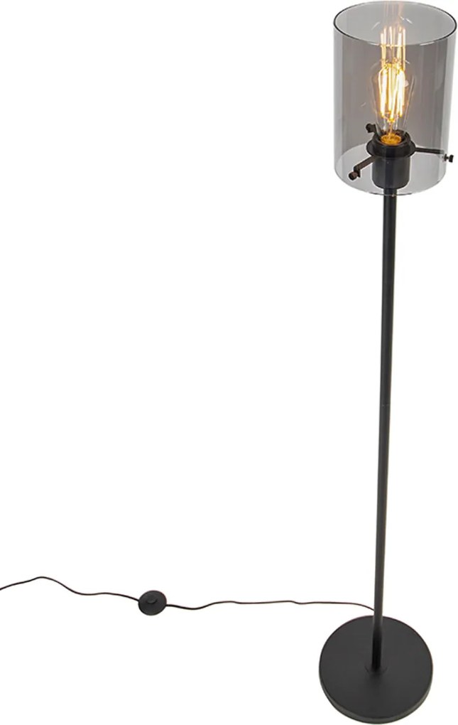 Lampada da terra di design nera con vetro fumé - Dome