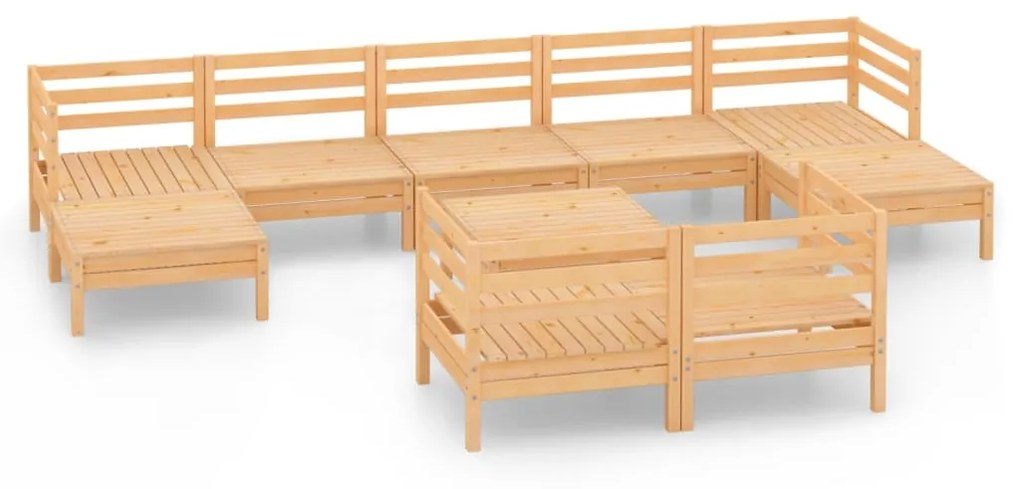 Set salotto da giardino 10 pz in legno massello di pino