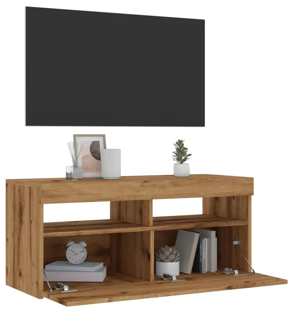 Mobile Porta Tv Con Led Artigianale 90x35x40 Cm Multistrato /