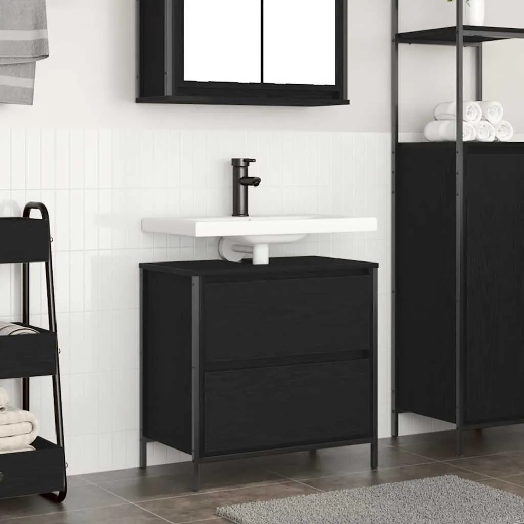 Mobile Lavabo Da Bagno Con Cassetti Rovere Nero 60x34,5x60 Cm /