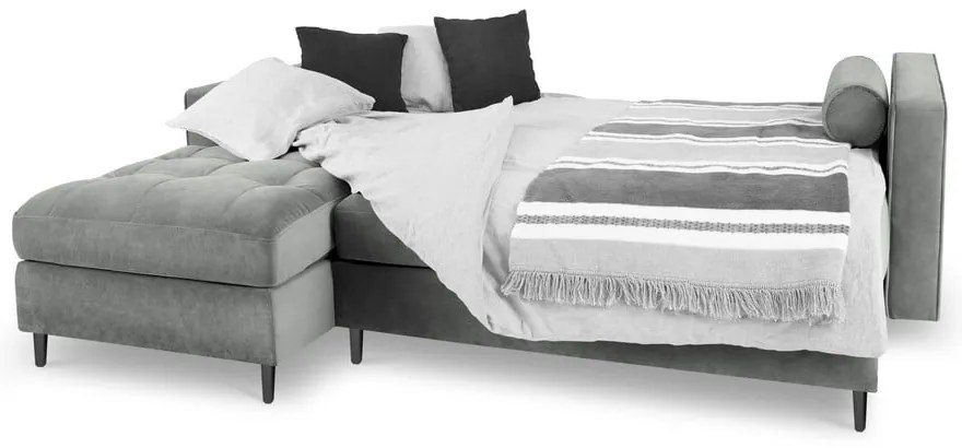 Divano letto angolare in velluto grigio chiaro, angolo sinistro Santo - Milo Casa