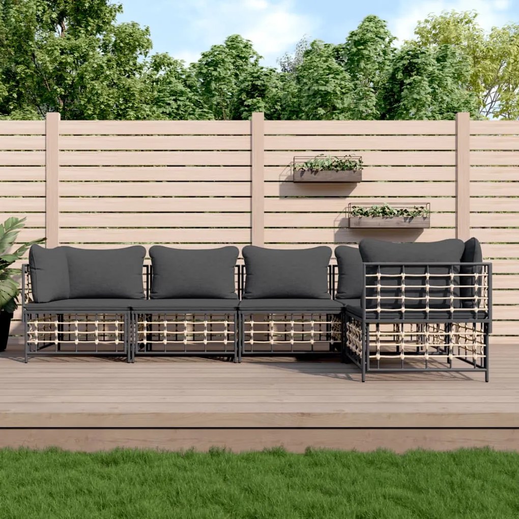 Set divani da giardino 5 pz con cuscini antracite in polyrattan