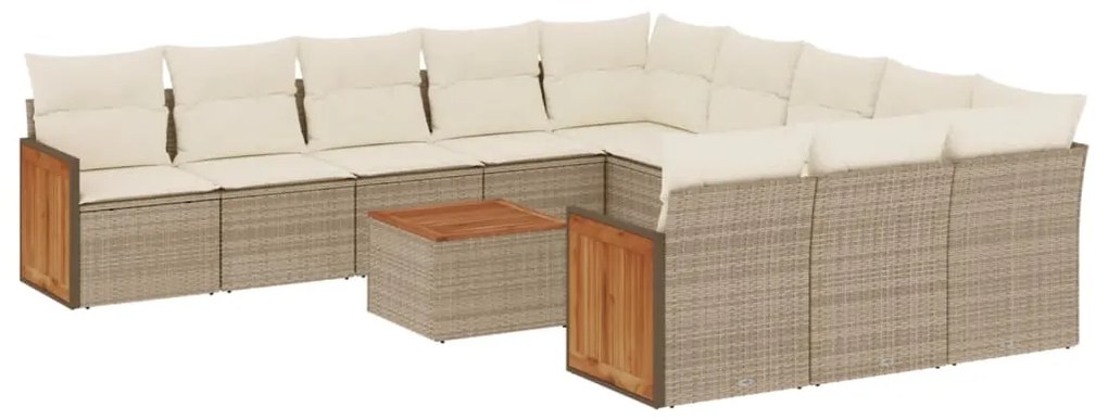 Set Divani da Giardino 12 pz con Cuscini Beige in Polyrattan