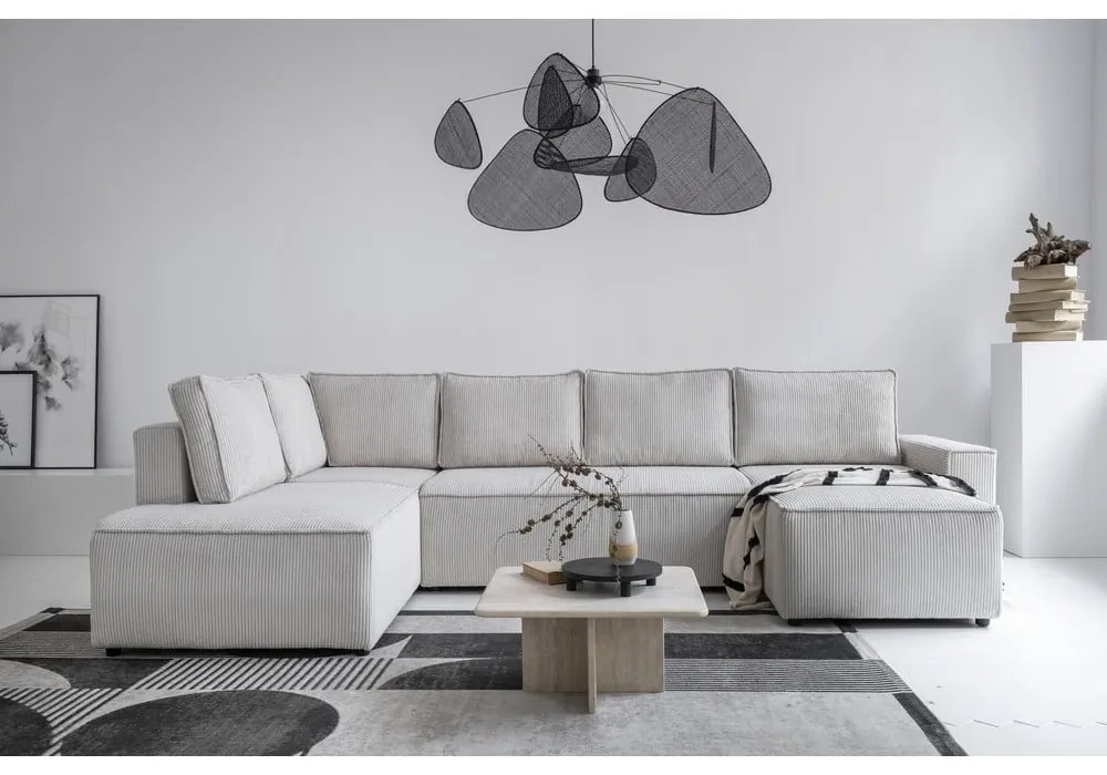 Divano letto angolare in velluto a coste bianco Brave Dave - Miuform