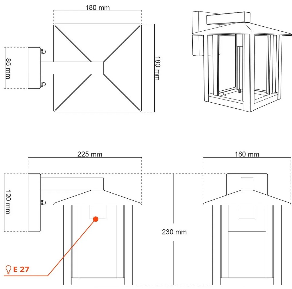 Applique Bianca E27 IP54 per Esterni - Serie PILLAR