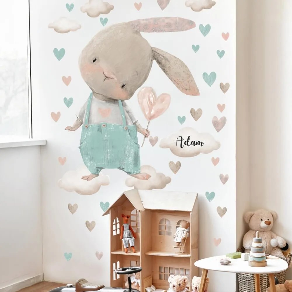 Adesivi per bambini - Coniglietto acquerello con cuore  | Inspio