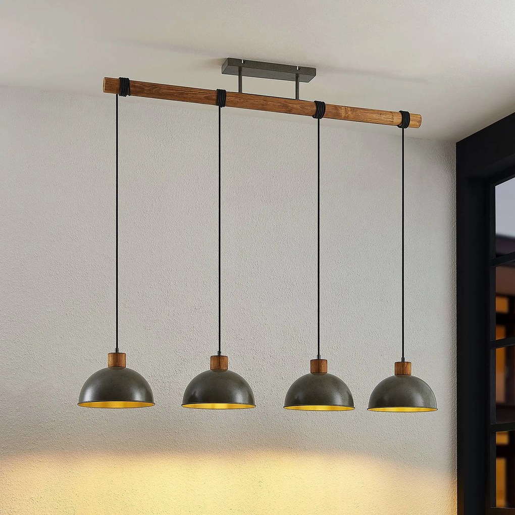 Lampada a sospensione Lindby Durbis, 116 cm, a 4 luci, grigio, legno, E27