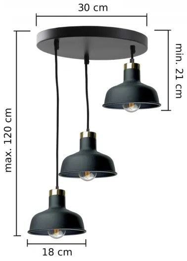 Lampadario a sospensione con filo HEBE 3xE27/60W/230V nero