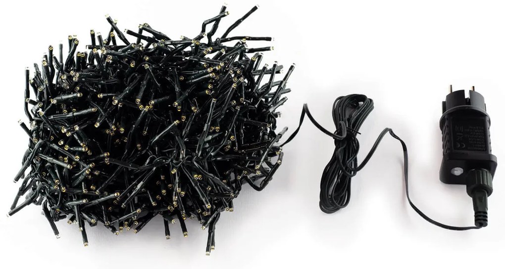 Catenaria Natalizia LED 9m 8 GIOCHI DI LUCE Cavo VERDE IP44 Colore Bianco Caldo 2200 - 2300 °K