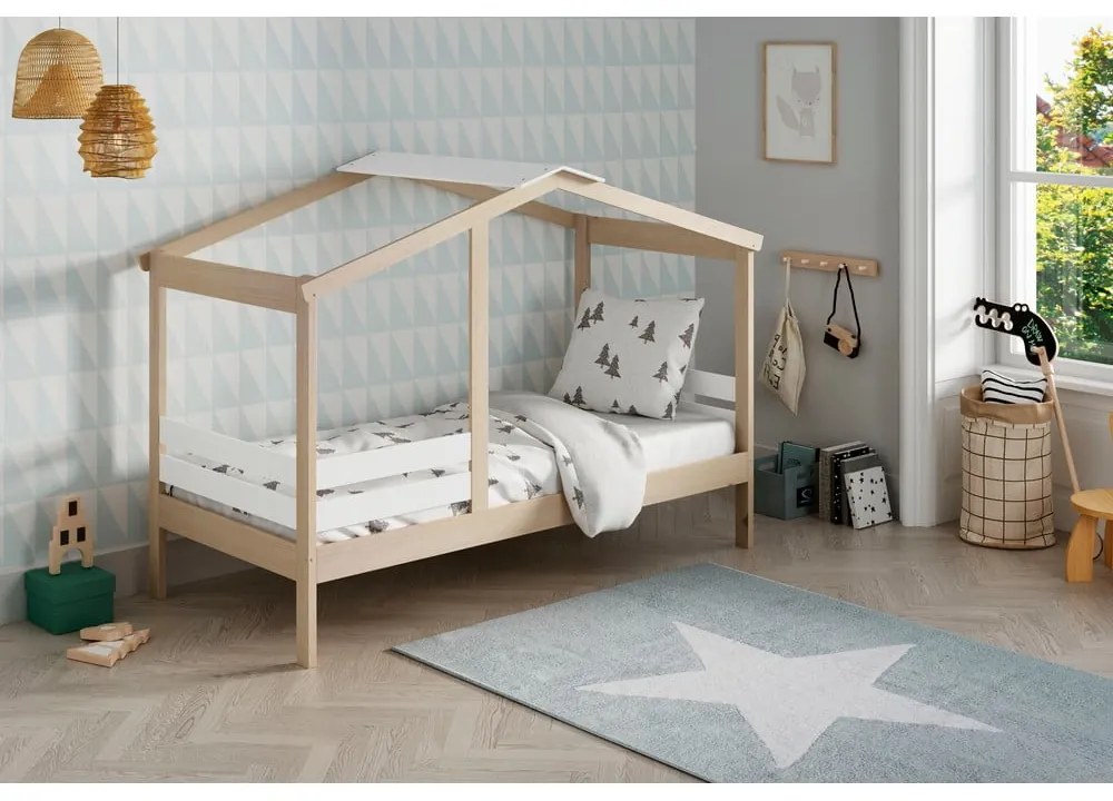 Letto bianco/naturale in pino 90x190 cm Angel - Marckeric