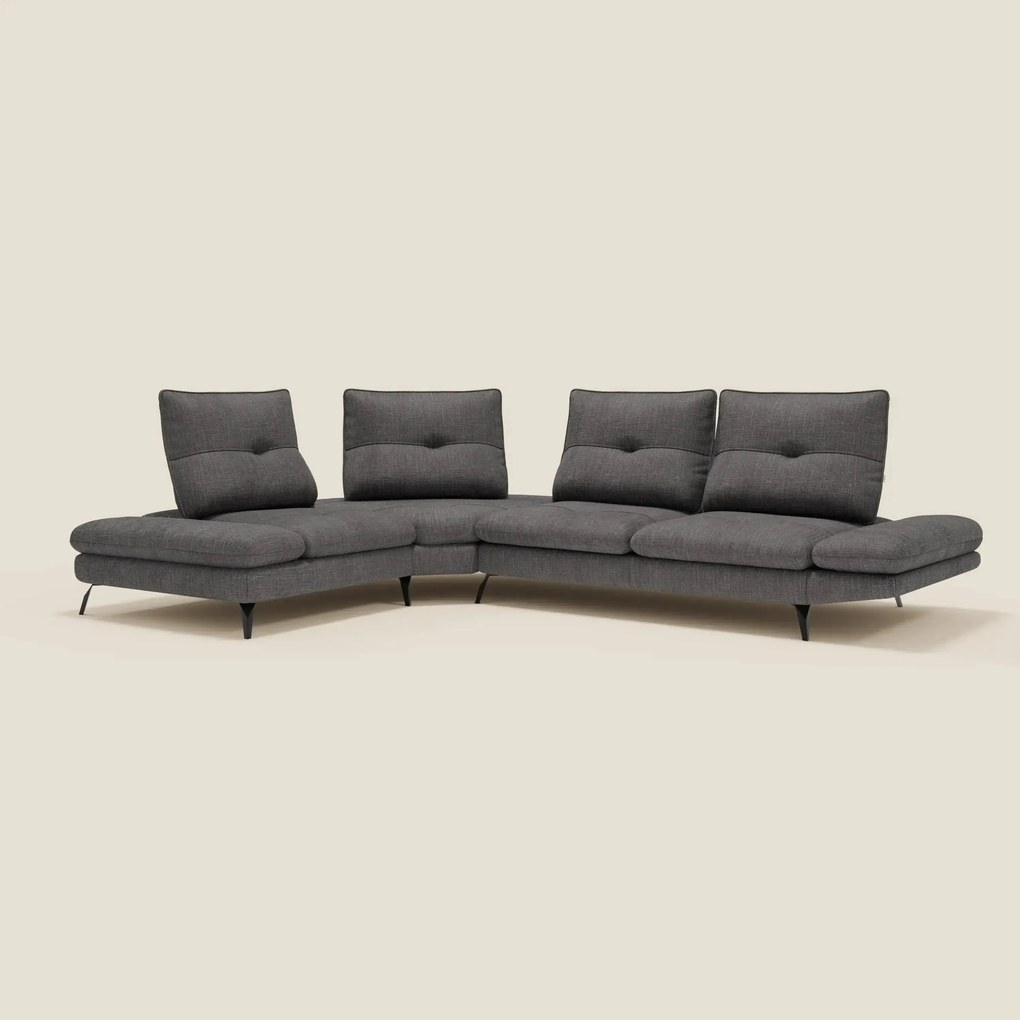 Ardex Divano Angolare - schienali traslanti e bracciolo regolabile in elegante tessuto impermeabile T06 antracite