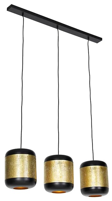 Lampada a sospensione vintage nera con ottone oblungo 3 luci - Kayleigh