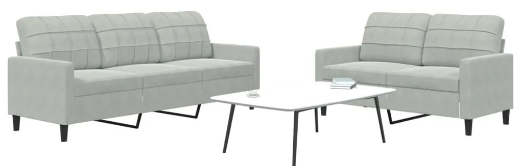 Set Di Divani 2 Pz Con Cuscini Grigio Chiaro İn Velluto /