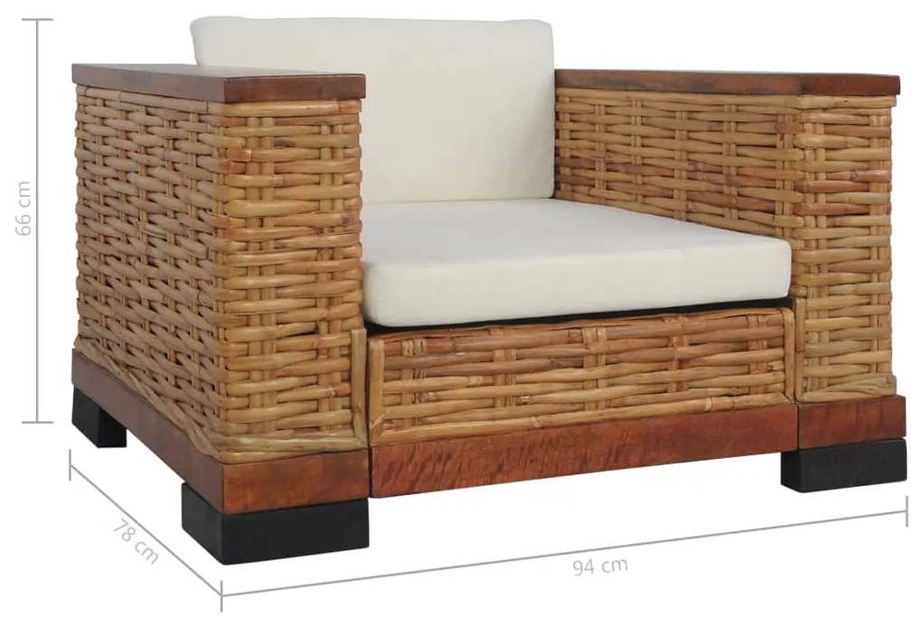 Poltrona con Cuscini in Rattan Naturale Marrone