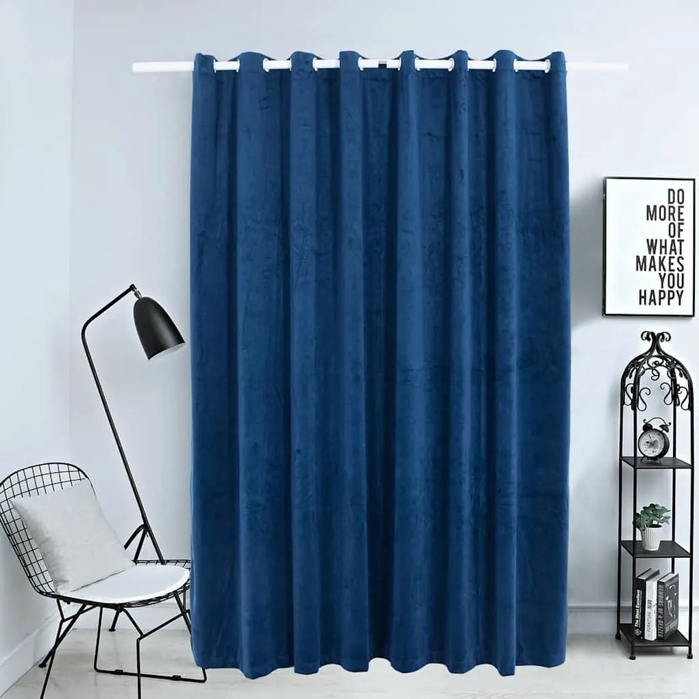 Tenda Oscurante Anelli İn Metallo Velluto Blu Scuro 290x245 Cm /