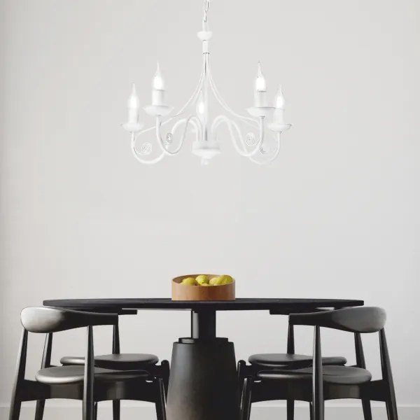 Lampadario a sospensione con catena DONATO 5xE14/40W/230V bianco