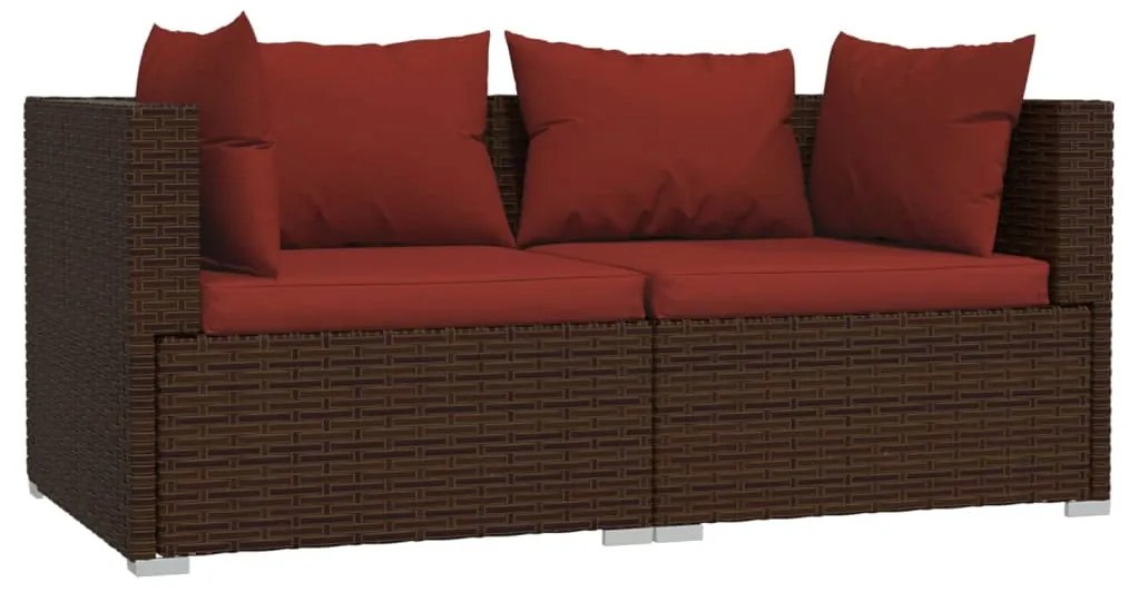 Set divani da giardino con cuscini 3 pz in polyrattan marrone