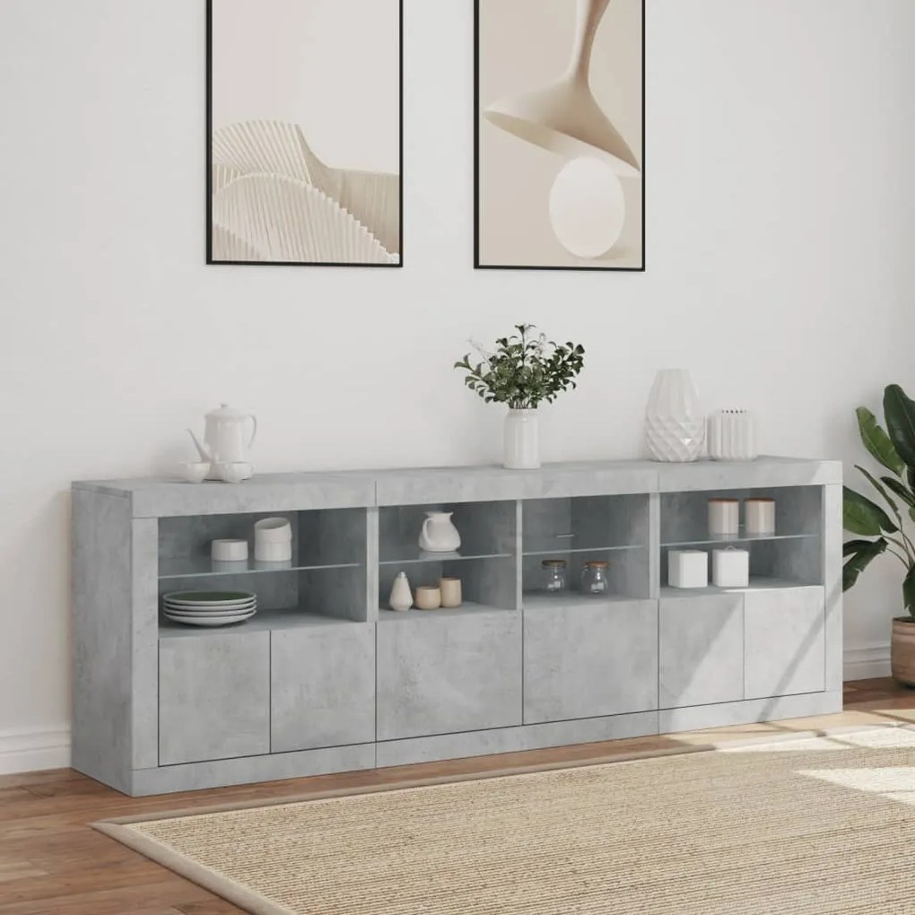 Credenza con luci led grigio cemento 202x37x67 cm